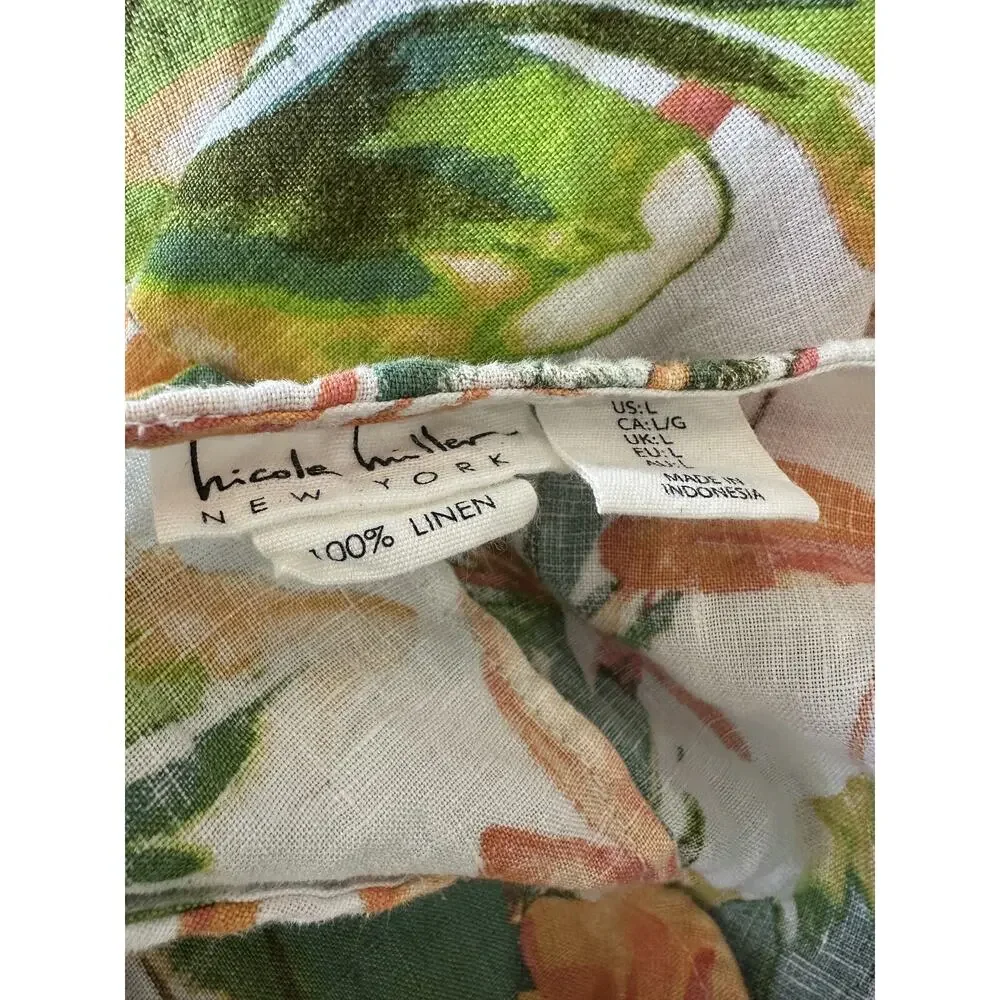 2 - 100% Linen Dresses Sigrid Olsen Nicole Miller Floral Tropical Vacation Large - Picture 16 of 16
